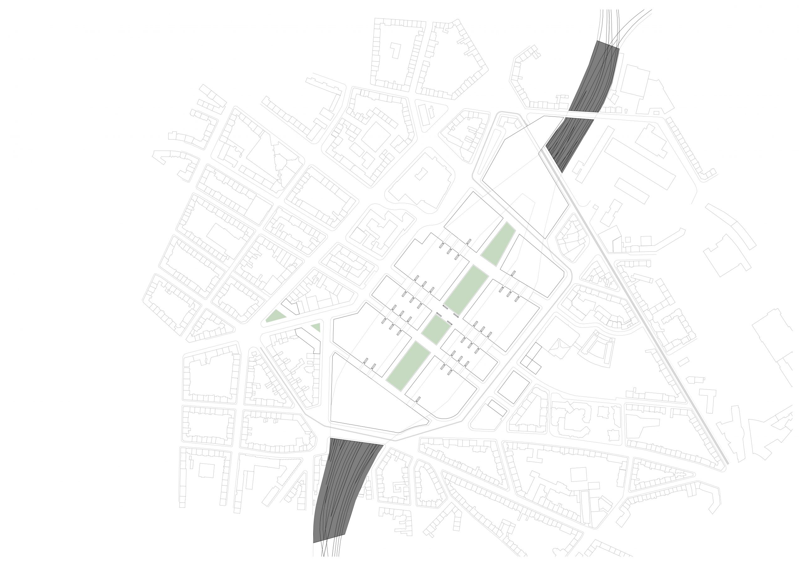 Een plattegrond van de nieuw situatie van Stadsentree Düsseldorf